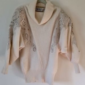 Erez Lambswool/Angora/Leather Sweater, Cream, S